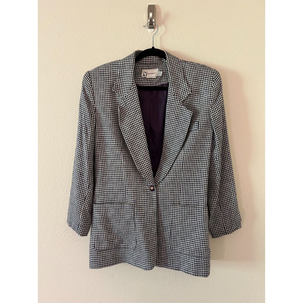 Vintage Prophecy Houndstooth One Button Blazer Jacket‎ Women's 8